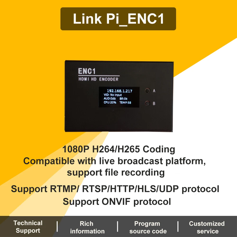 Link Pi ENC1 Hisilicon Hi3520DV400 HDMI / NDI Encoder Decoder HD SR/RTMP/RTSP/ONVIF/HLS Live Broadcast  YouTube, Facebook