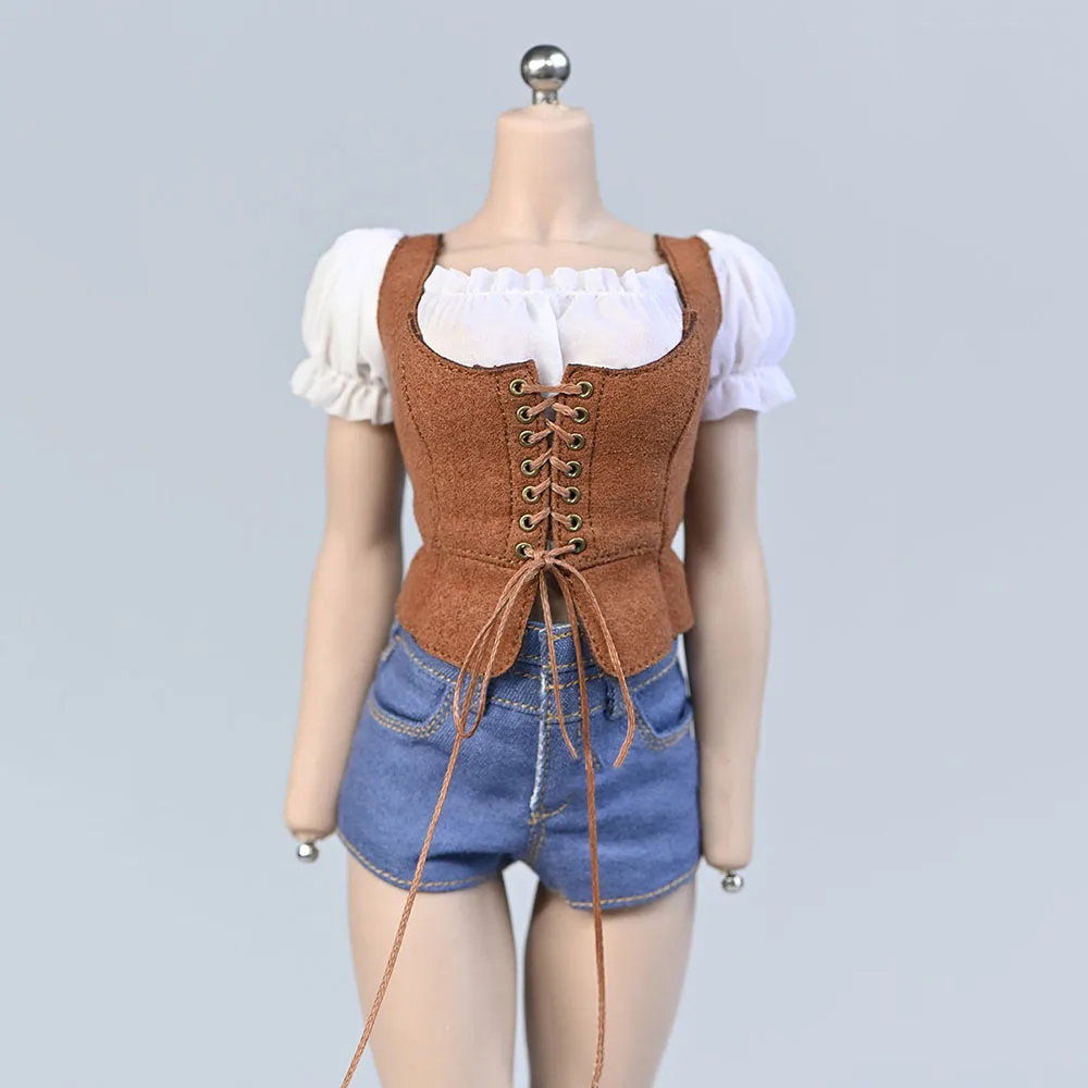 1/6 Scale Female Solider Figure Accessory Retro Tether Brown Suede Vest Clothes Model for 12'' Body