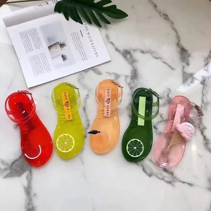 2023 New Summer Sandals Women\'s Fruit Flip-Flop Sandals Transparent Flat-soled Beach Shoes Seaside Vacation Jelly Shoes SM054