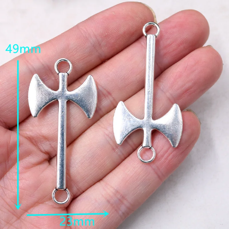 Pendentifs en forme de hache de combat Viking à Double tête, plaqués argent, accessoires rétro en métal pour Bracelet, breloques DIY, fabrication de bijoux artisanaux, 6 pièces