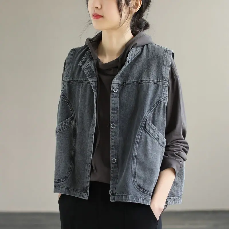 Vest Women Single Breasted Solid Fashionable Chic Streetwear Popular Spring Denim Loose Casual All-match Female Clothing Ulzzang