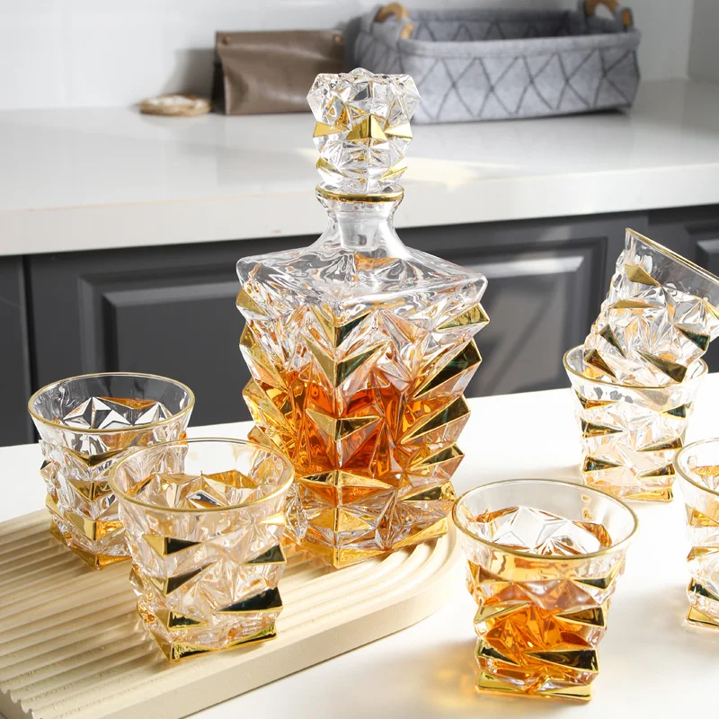 

Crystal Bar Glass Sets Home 6 Shot Glass Dispenser Whiskey Glass Set Glass Bottle Bar Sets Cocktail Beverage Dispenser BD50BS