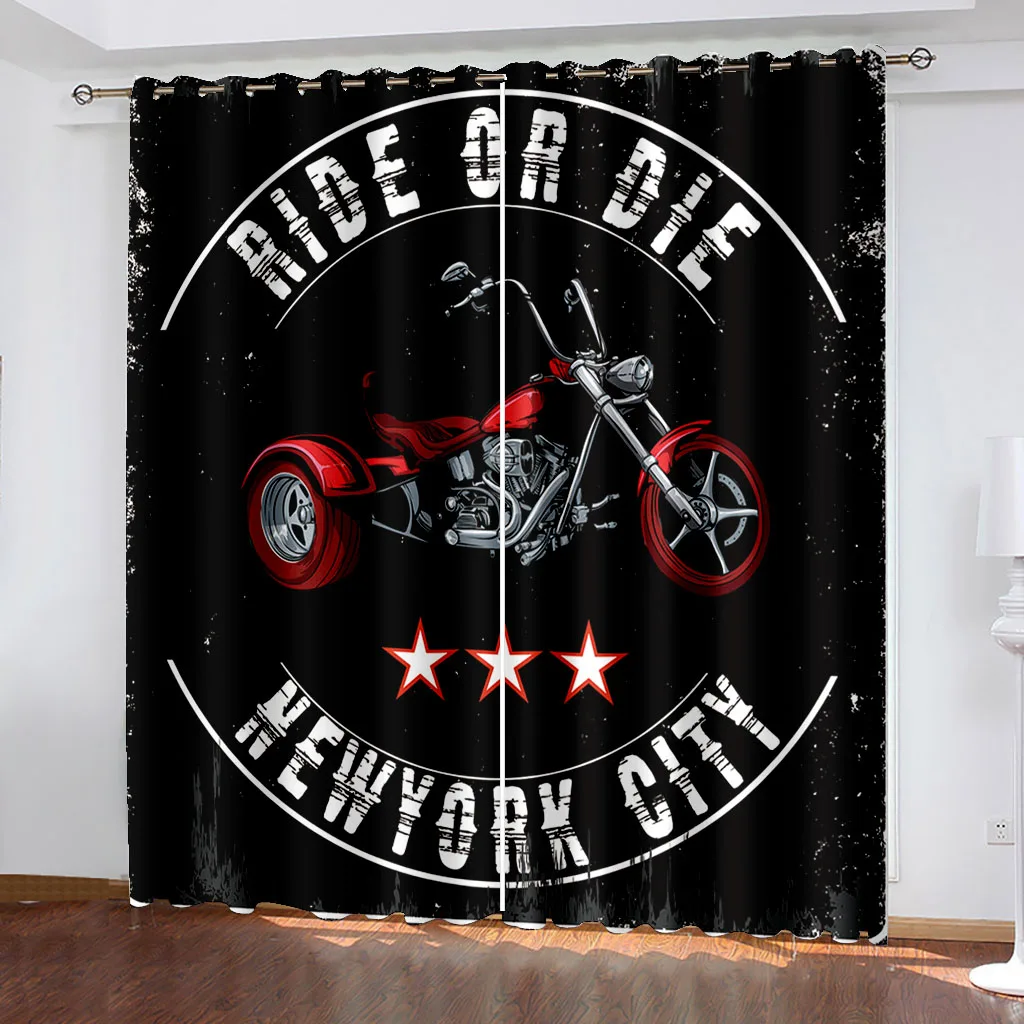 3D Printed Blackout Curtains Motorcycle 3D Printing Window Curtains for Living Room Bedroom Drapes Decor カーテン