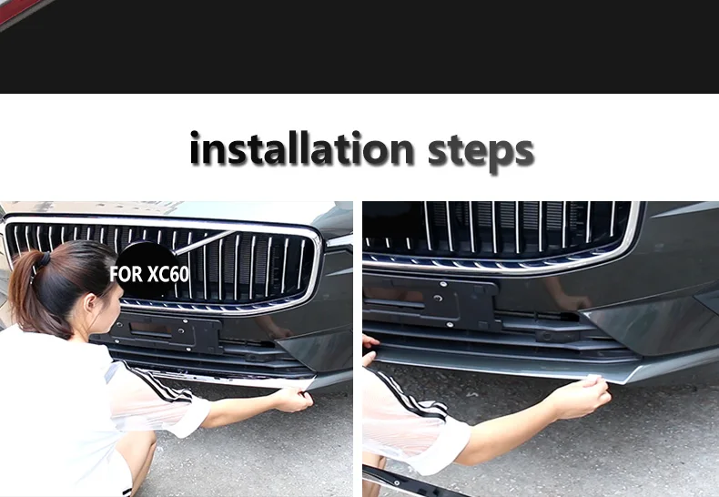 Chrom-Dekoration für Volvo XC60 2018 2019 2020 2021 Frontstoßstange Glanzstreifen Netz Frontlippe Antikollisions-Dekorationsaufkleber – Detail 11