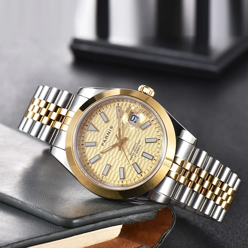 Parnis-Reloj de pulsera mecánico automático para hombre, cronógrafo con esfera verde, calendario, cristal de zafiro, Miyota 8215, novedad