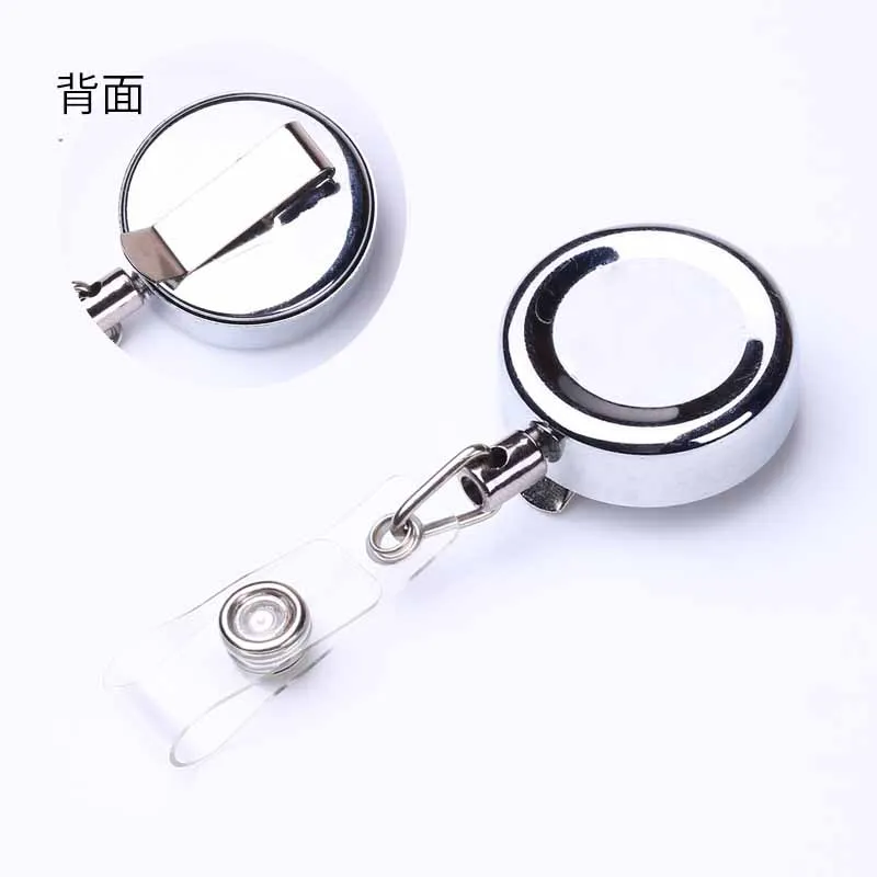 Silver Metal Retractable Pull 360° Rotating Badge Reel ID Lanyard Name Tag Card Badge Holder Reels Recoil Chain Clips