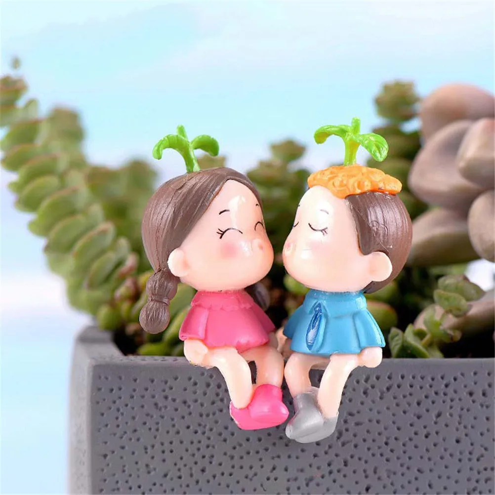 1set Mini Stool Couples Dolls Figurine Fairy Garden Miniatures Decor Dollhouse/Terrarium Figures Figurine DIY Micro Decor