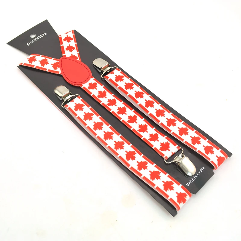 New 2.5cm Canadian flag/maple leaf flag Suspender Men Women`s Unisex Clip-on Braces Y-back Elastic Suspender Strap