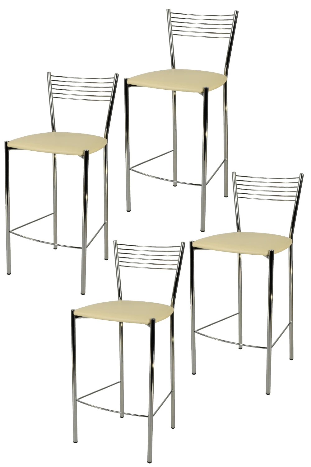 Tommychairs - Set 4 high Elegance for kitchen and bar stools chrome steel and coated in imitation leather seat color Sand