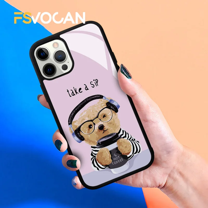 Cute Bear Cartoon Phone Case For iPhone 16 13 14 15 11 12 Pro Max X XR XS Plus Motivation Inspirational Quote Cover Bumper Capa