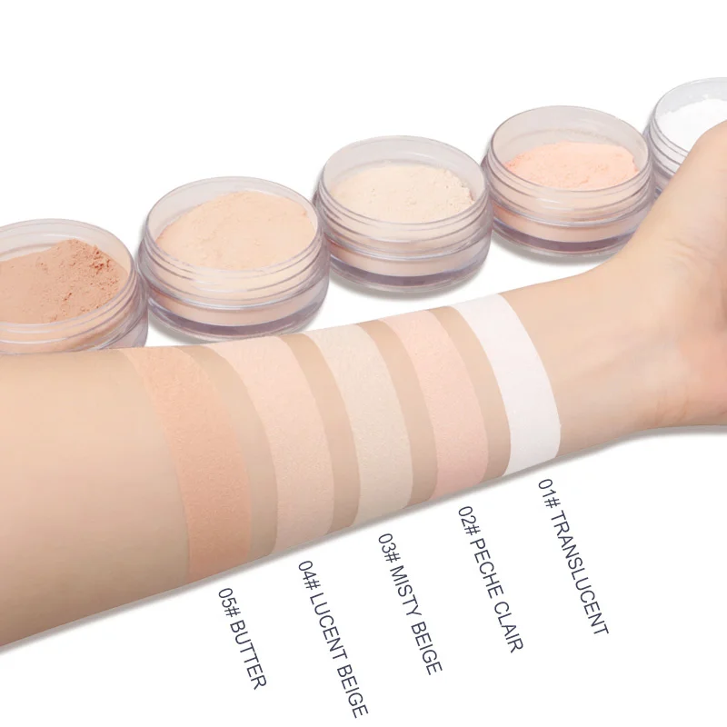 QIBEST Marke 5 Farben Powder Glatte Lose Oil control Face Pulver Make-Up Concealer Mineral Finish Pulver Transparent Foundation