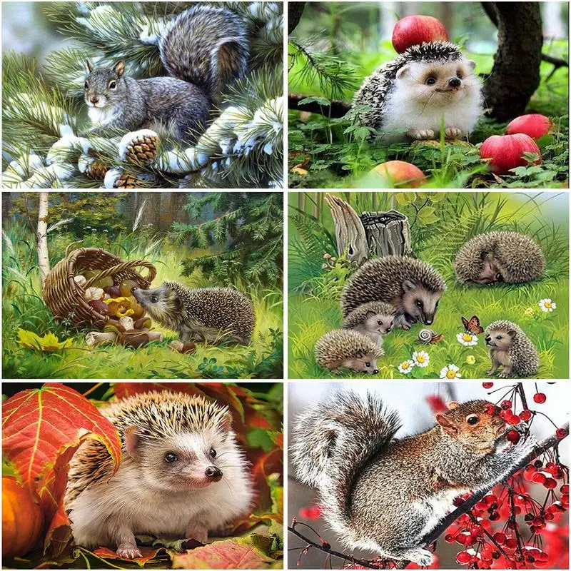 RUOPOTY Animal 5D Diy Diamond Painting Hedgehog Squirrel Cross Ctitch Kits Wall Sticker Diamond art Mosaic Embroidery Painting G