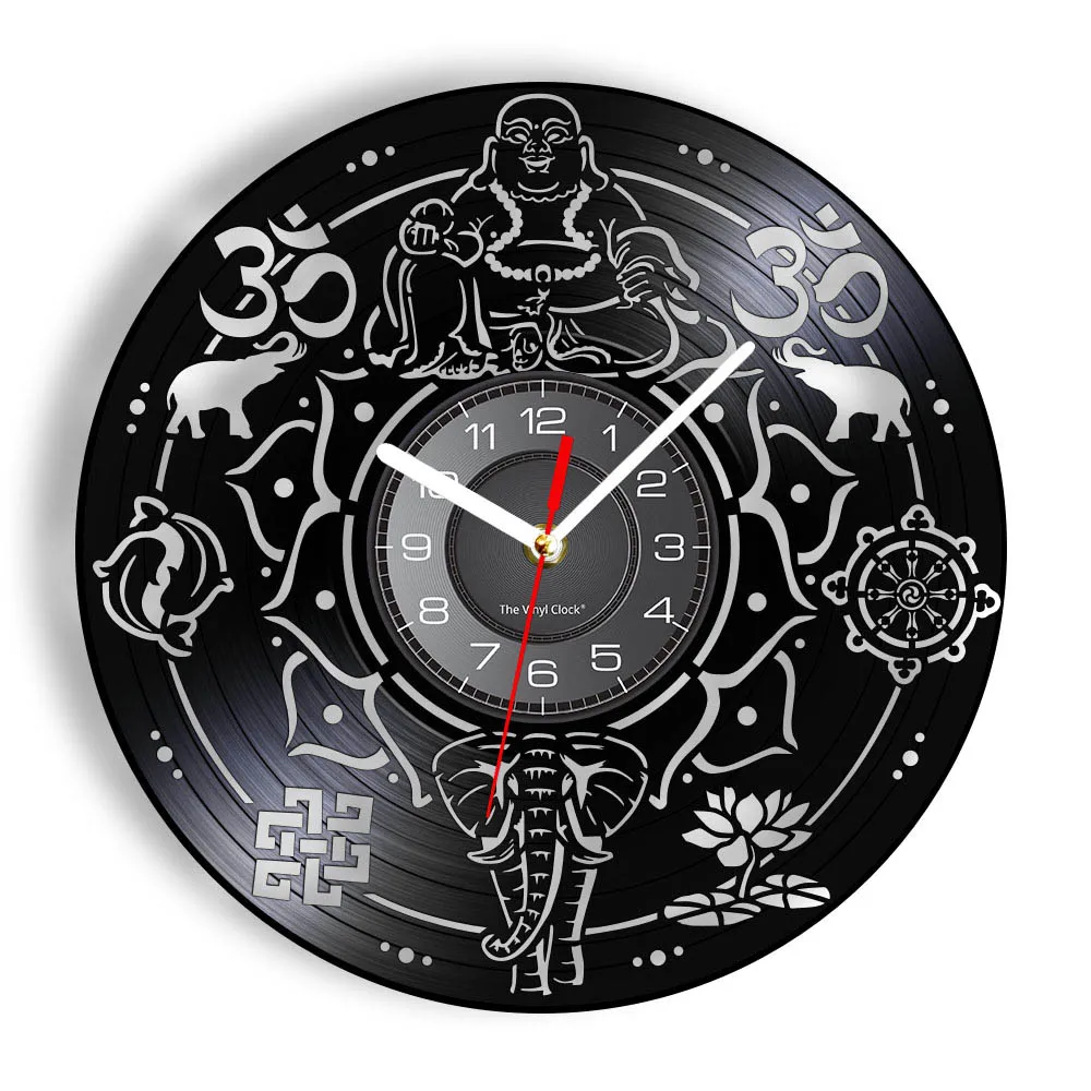 Buddhism Silent Sweep Wall Clock Buddhist Thai Style Home Decor Maitreya Buddha Yoga Studio Mediation Vinyl Record Wall Clock