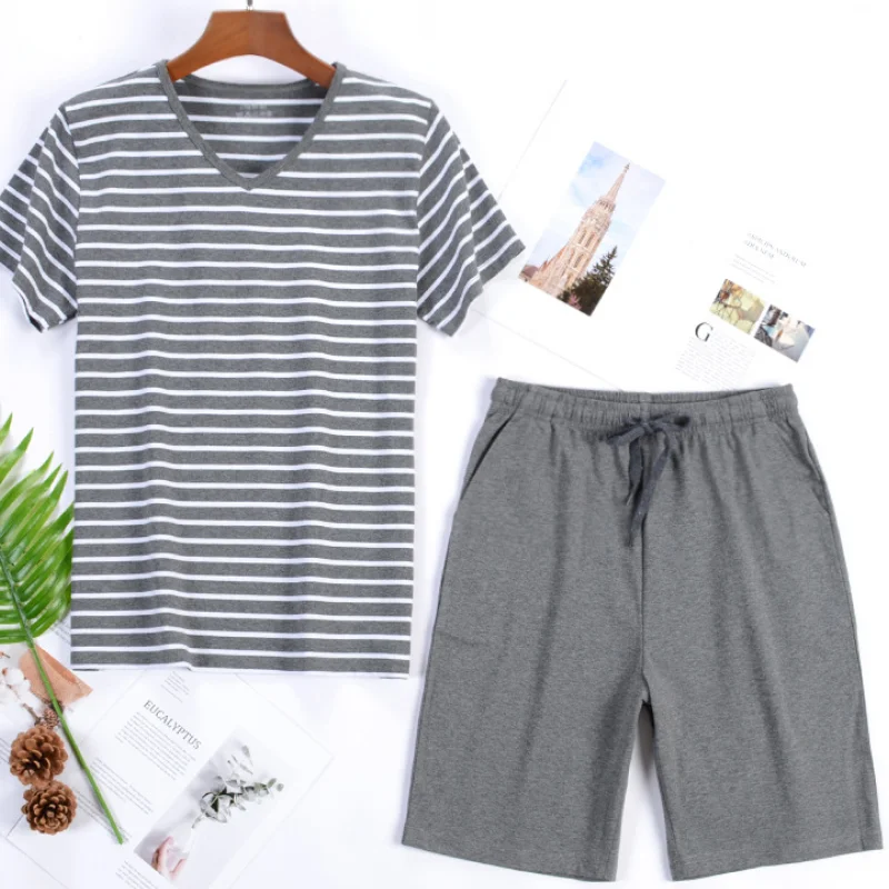 Conjunto de pijamas de algodón 95% para hombre, pantalones cortos de verano, traje de dos piezas, ropa de dormir, pantalones cortos de manga, 4xl