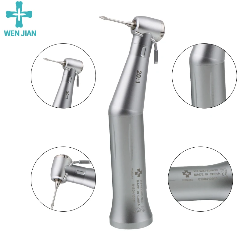 WenJian 20:1 Air Motor Dental Implant Contra Angle Handpiece LED Fiber Optic Light Push Button Dentistry Equipment Tools