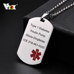 Vnox Personalized Engrave Diease Names ICE Info Medical Necklaces,Stainless Steel Dog Tag ID Pendants,Custom Health Accessory