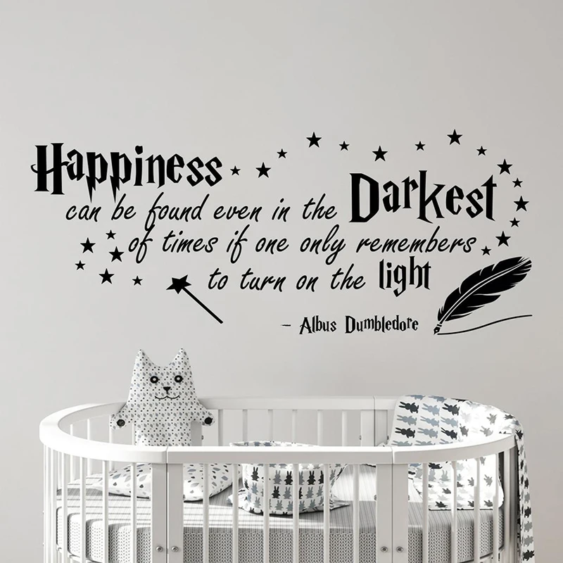 Calcomanía de vinilo con frase de Happiness Albus Dumbledore, calcomanía de transferencia para guardería, dormitorio, decoración del hogar, E25