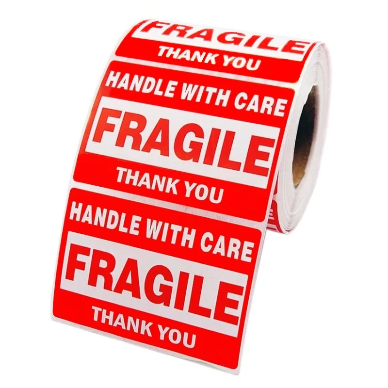 500 pcs/Roll Red Fragile Warning Label Stickers Handle with Care Fragile thank you Packaging Transportation Self-adhesive Labels