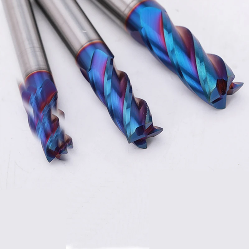 HRC70 Tungsten Steel Flat End Mills Coating Blue Nano CNC Tools  Milling Cutter Solid Carbide Milling Bit 4 Flute Router Bits