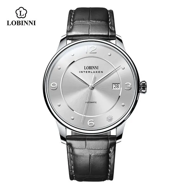 LOBINNI Herren-Automatikuhren, luxuriöse Herrenuhr, wasserdicht, mechanische Armbanduhren, Saphir ST2130, Lederarmband, einfaches Zifferblatt