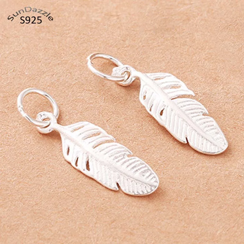 Real Pure Solid 925 Sterling Silver Feather Pendant Women Tassel Leaf Pendants Necklace Bracelet Jewelry Making Findings Charms