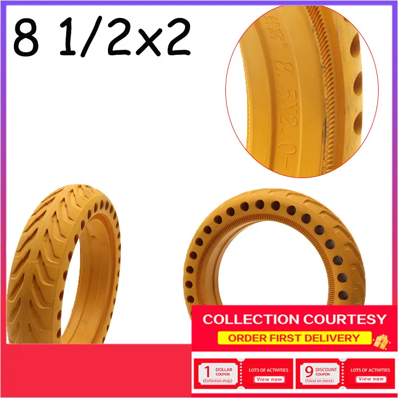 

For Xiaomi M365 Electric Scooter 8.5 Inch Honeycomb Hole Solid Tire 8.1/2x2 Yellow Explosion-proof Non-pneumatic Rubber