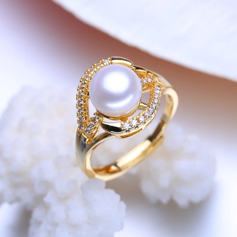 FENASY Natural Freshwater Pearl Rings For Women Bohemian Adjustable Gold Color Ring Female Party Wedding Jewelry