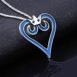 Game Kingdom Hearts Necklace Sora Blue Crown Heart Logo Pendants Necklace Chain Women Lady Cosplay Jewelry Trinkets