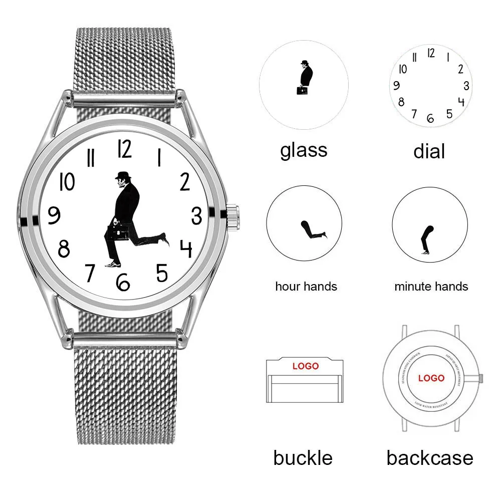 FEB 30TH Walking Men Design Creative Designed Men Unisex Watch 3ATM  Water resistant Stainless Steel Band