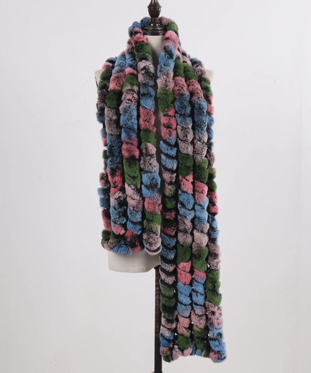 Neue Marke Gestrickter Modischer Damen Echt Rex Kaninchenfell Schal Frauen Winter Warmer Natürlicher Pelzschal Langer Stil Echter Pelz Halswärmer – Detail 26