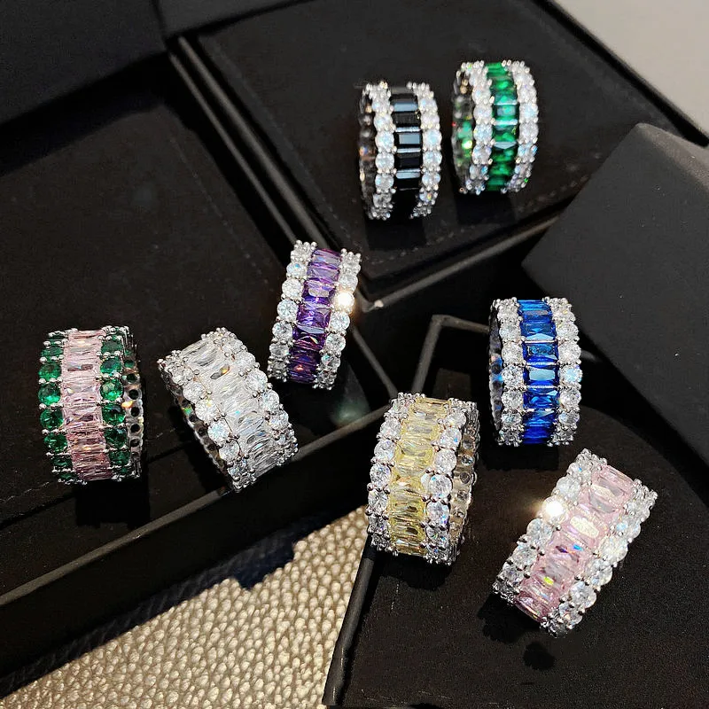 Luxury Silver Color Wedding Band Ring for Women Geometric Shiny AAAAA Zircon Charms Bridal Engagement Ring 2022 New Trend