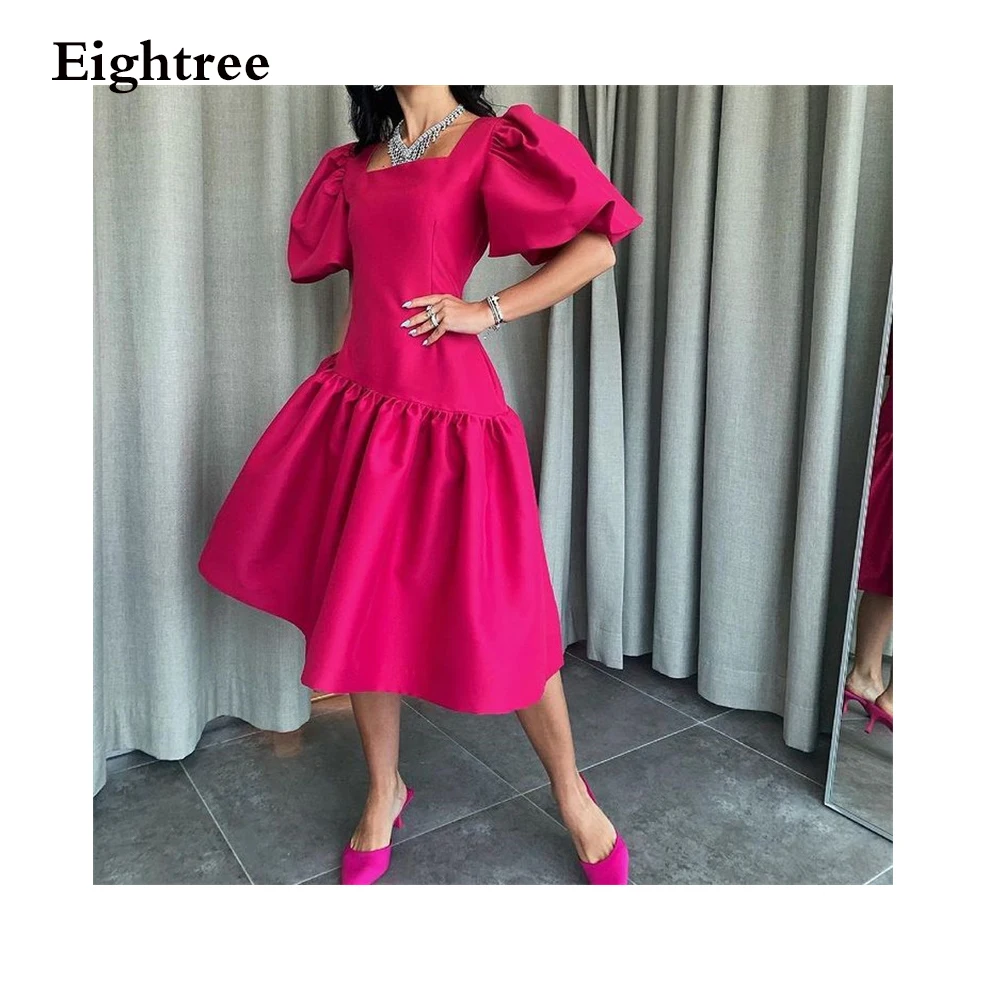 Eightree-vestido de noche árabe corto, manga corta, largo hasta el té, escote cuadrado, Vestidos de fiesta formales