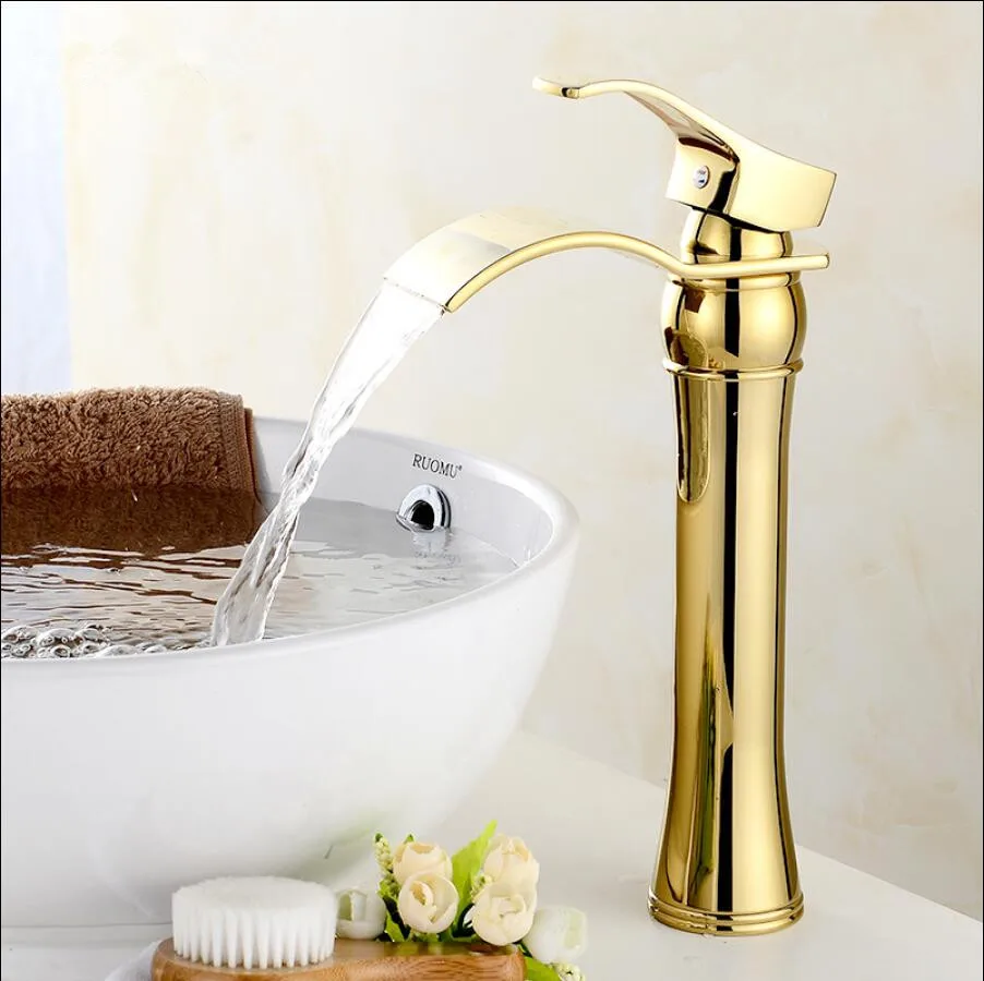 

Vidric Free shipping Chrome/gold Waterfall Faucet Brass Bathroom Faucet Bathroom Basin Faucet Mixer Tap Hot & Cold Sink faucet C