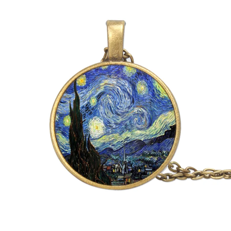 The Starry Night by Vincent Van Gogh 1889- Handmade Keepsake Pendant - Impressionism Glass art photo Pendant Necklace