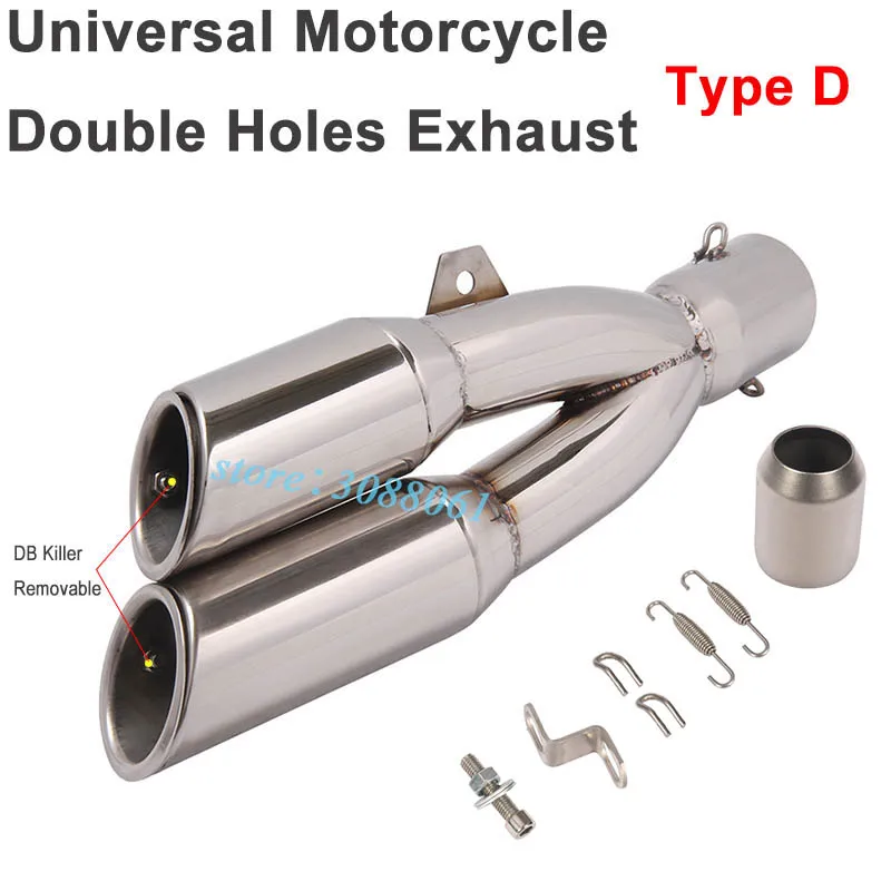 Universal Motorcycle Exhaust Modified 51mm Scooter Muffler Double Hole DB Killer For Ninja 300 Z800 Z900 R3 R15 CBR3000 ATV Z650