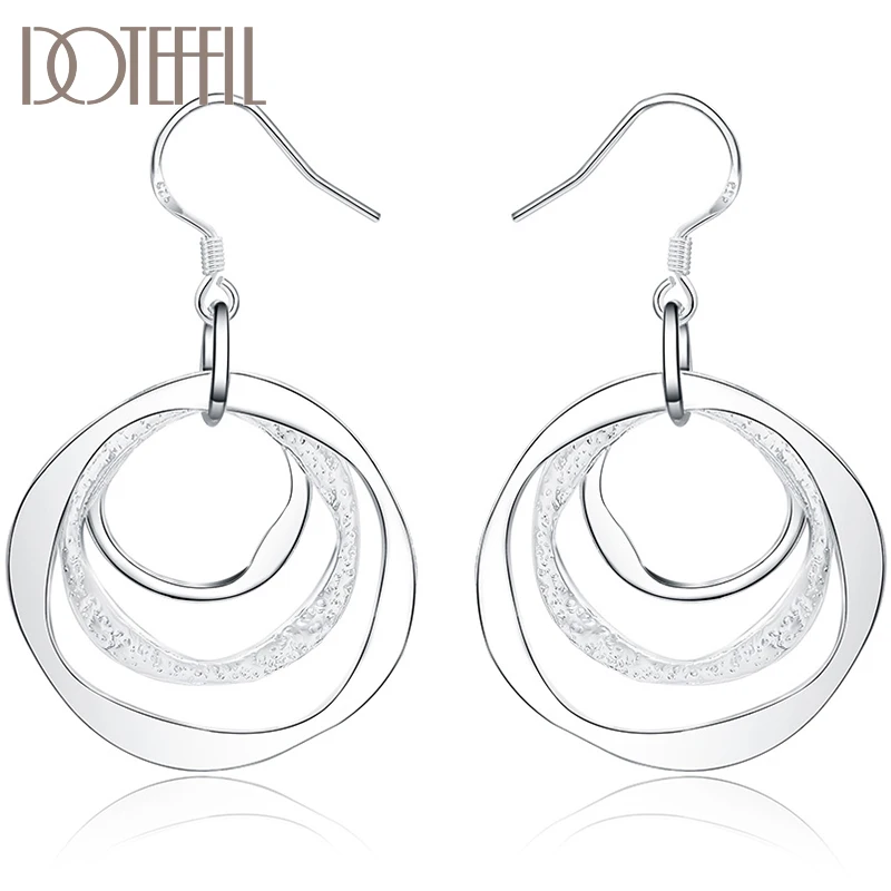 DOTEFFIL 925 Sterling Silver Three Circle Drop Earring For Women Lady Wedding Engagement Party Fashion Jewelry