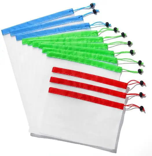 

wholesale 12pcs/set Reusable Mesh Produce Bags Washable Eco Friendly Bags for Grocery Shopping Storage Fruit Vegetable Toys Sund