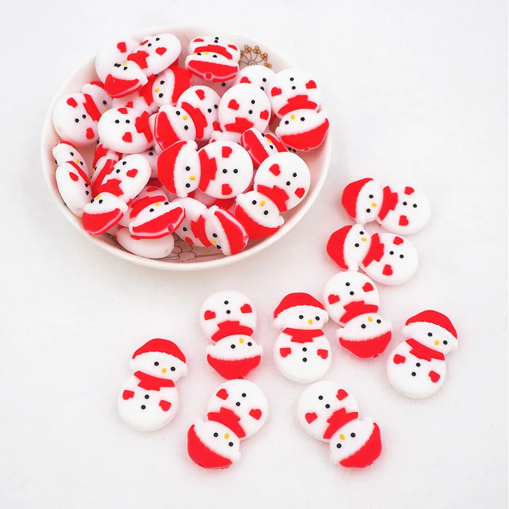 

Chenkai 50PCS Baby Snowman Silicone Beads Christmas Santa Claus Reindeer Infant Teething DIY Pacifier Chain Necklace Making