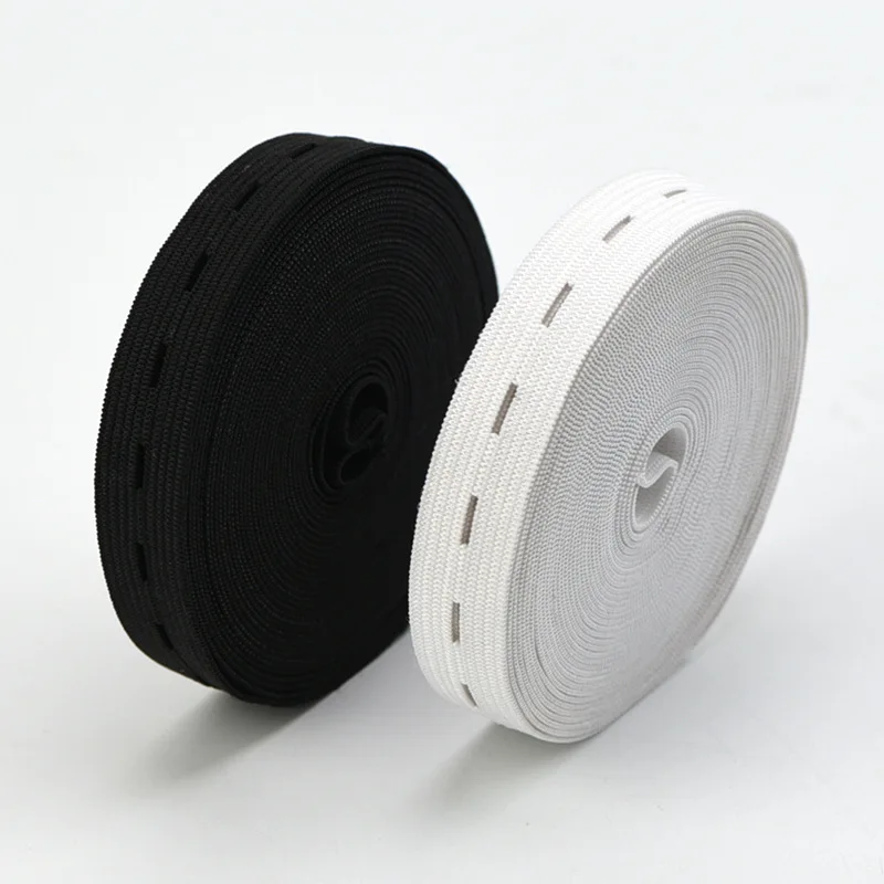 DIY Sewing Accessories 15mm 20mm 25mm 30mm Button Hole Elastic Band White Black Buttonhole Pants Waist Adjustable 1/5meter