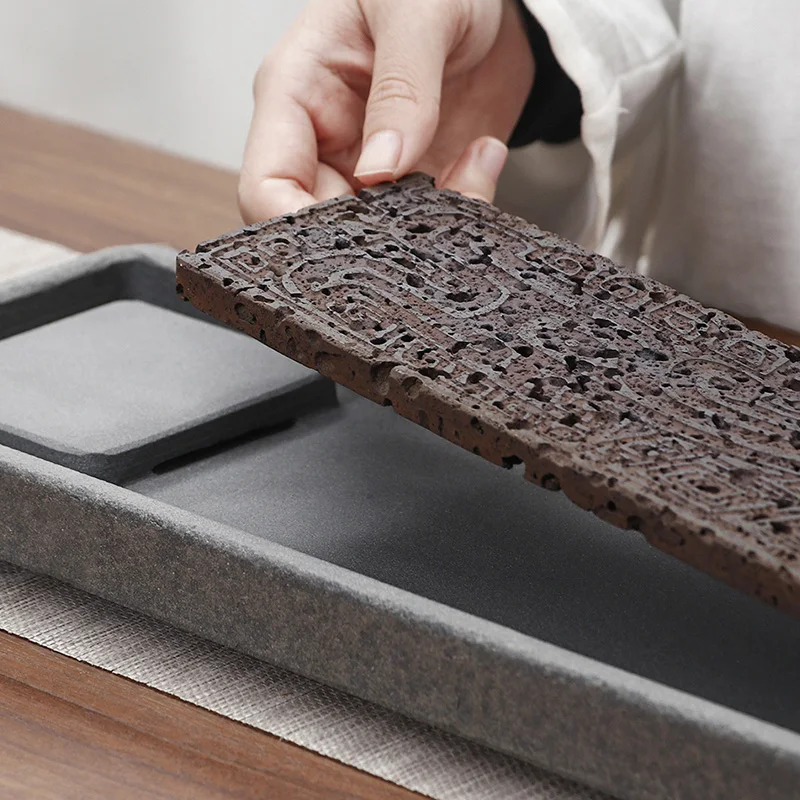 Stone Tea Tray KungFu Teaware Drain Separable Rectangular Natural Volcanic Rock Water Outlet Home Decoration Table Office Decor