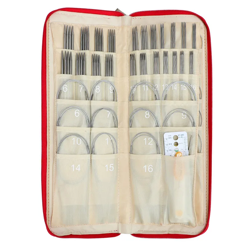 121pcs Double Point Stainless Knitting Needles Set Straight Needles Circular Knitting Needles Kit Crochet Hooks Set with Bag