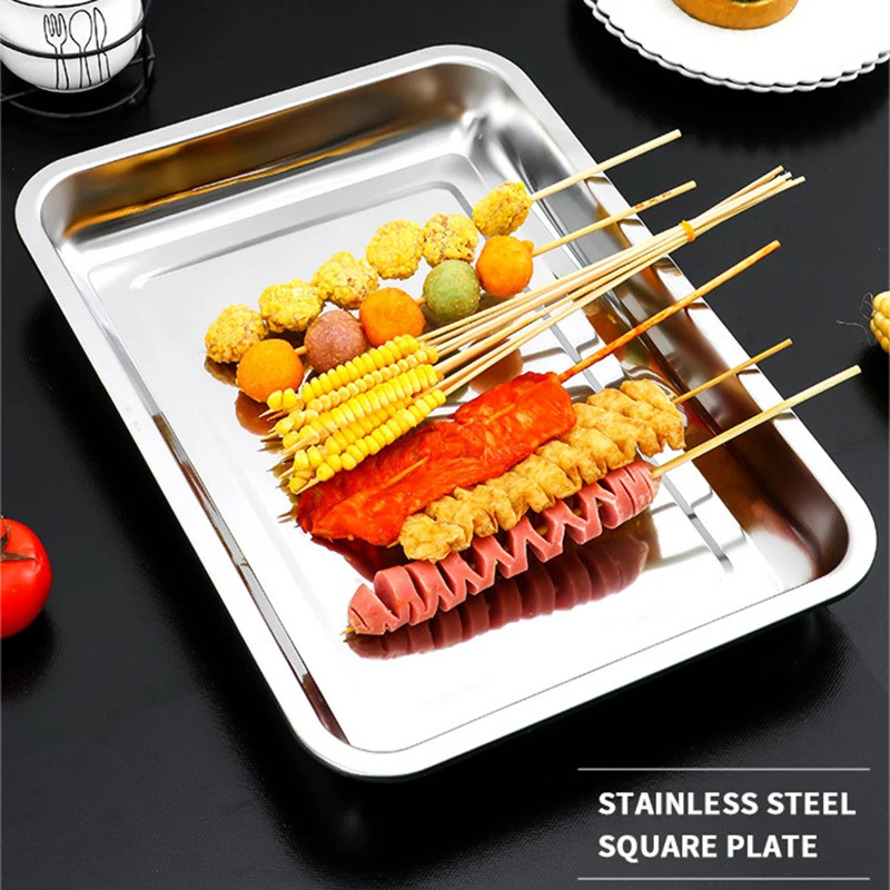 Stainless Steel Deep Storage Tray Food BBQ Plates Steamed Dishes Service Pan Kitchen Pastry Baking Tools