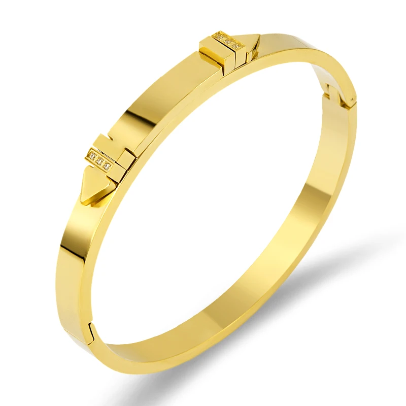 Brand Luxury Gold Color Rivet Bracelets Stainless Steel Bangles Shiny Crystals Pulseiras Custom Wholesale Dropshipping