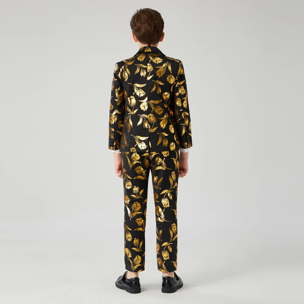 Kinderen Gilt 3 Pcs Suits Jongens Pakken Set Formele Kid Jongens Trouwpak Smoking Voor Jongens Pakken Voor Bruiloften pak Voor Kinderen Jongen