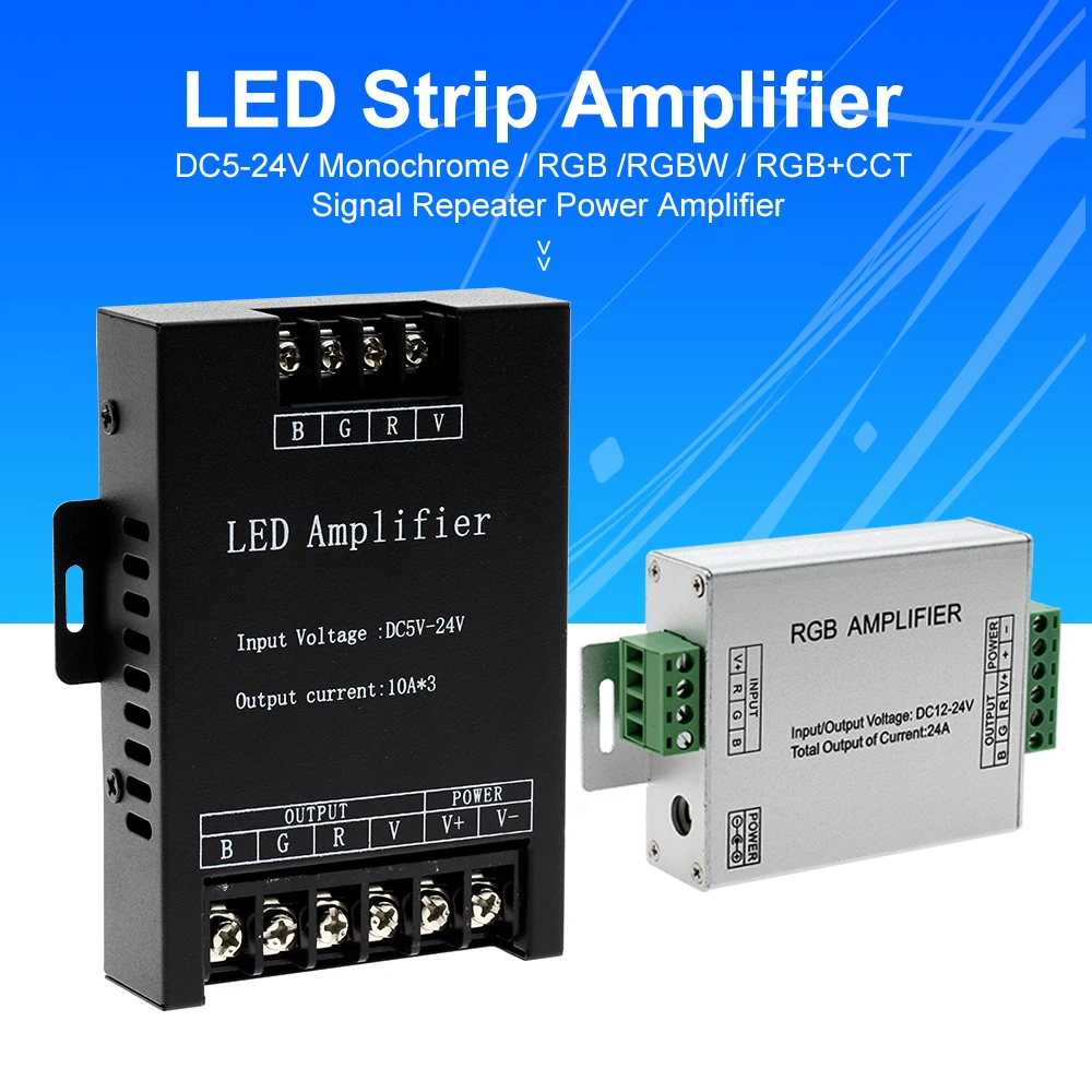 LED Strip Amplifier DC5V-24V Single High Speed Controller Amplifier for Single Color RGB RGBW Light Power Repeater Console