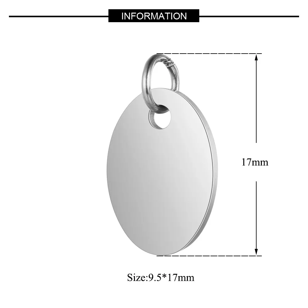 3 Colour  5pcs/lot 100% Stainless Steel  17mm Oval Tag Charm for Bracelet Necklace Jewelry Making Accessories