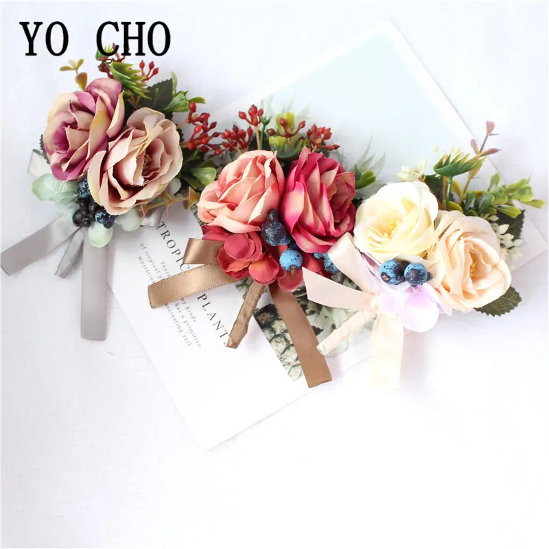 

YO CHO Corsage Bracelet Boutonniere Pin Wedding Corsages Flower Bracelet Bridesmaid Marriage Wedding Witness Corsage Accessories