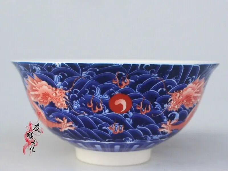 

Chinese old porcelain Pastel blue and white porcelain bowl Panlong bowl