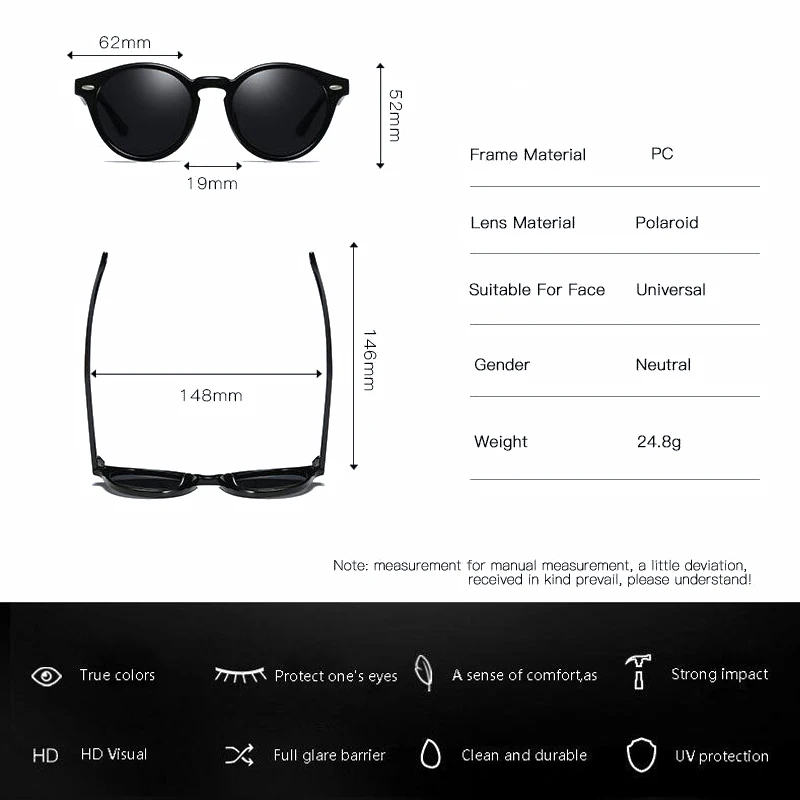 Polarized Sunglasses Men And Women Fashion Designer Round Sunglasses Oculos De Sol Eyewear UV400