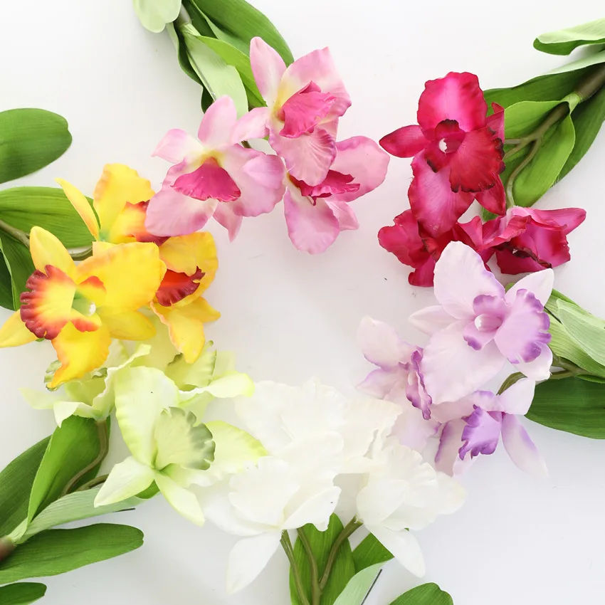 3D Real Touch Artificial Cattelan Orchid Daffodil with Leaves Latex Narcissus for Wedding Centerpieces Home Decorative Flower